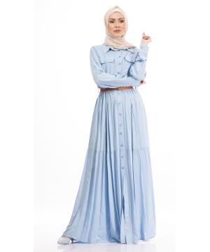 Long dress with a honey belt 
