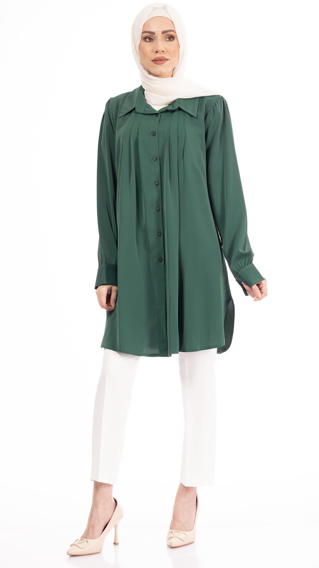 Shirt with pleated chest length midi
