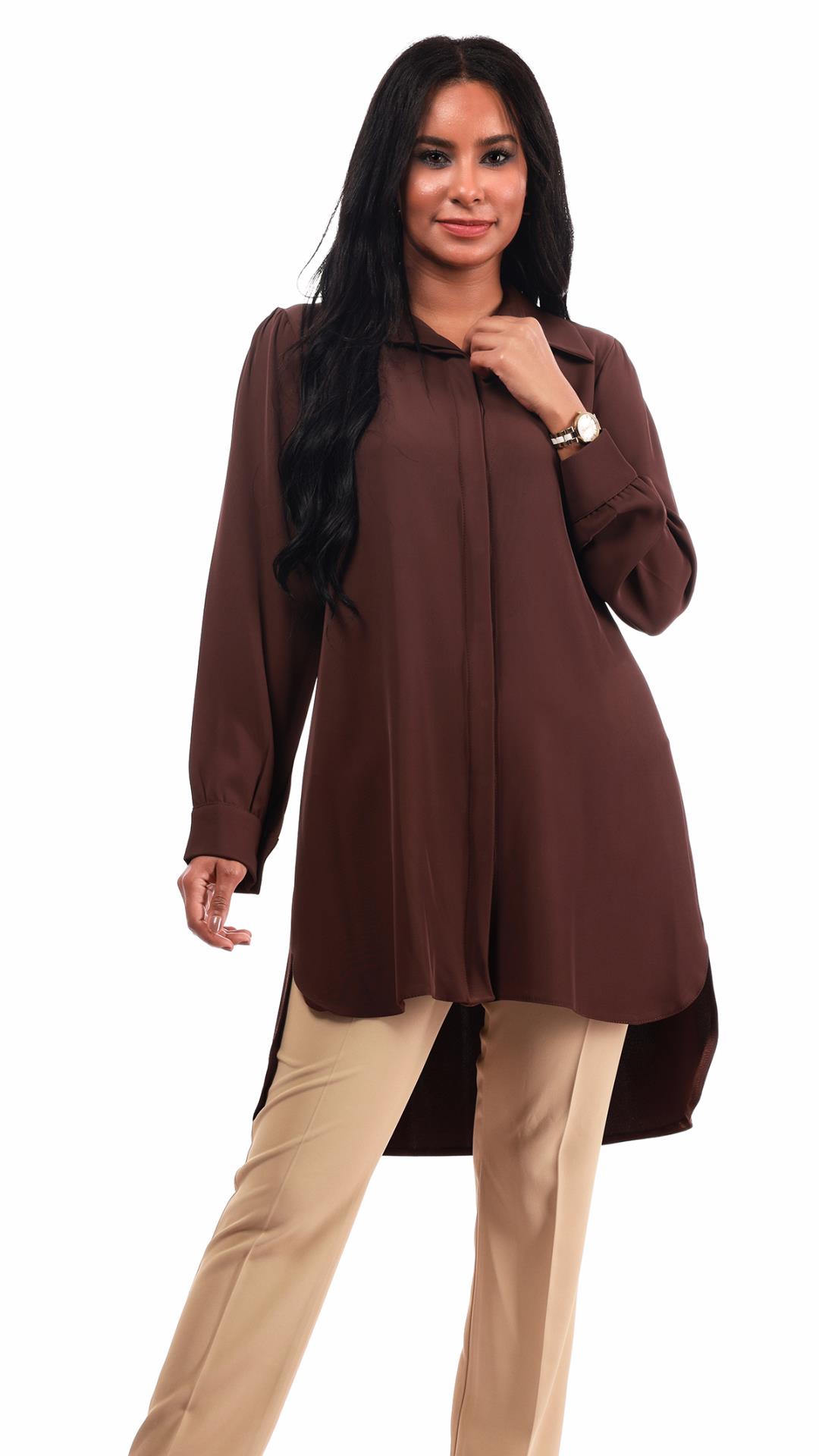 long shirt with concealed buttons  