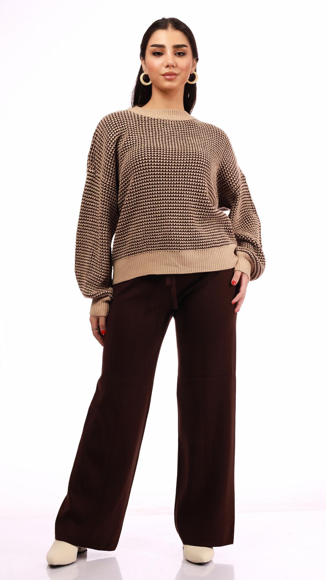 Two-color knitted wool blouse 