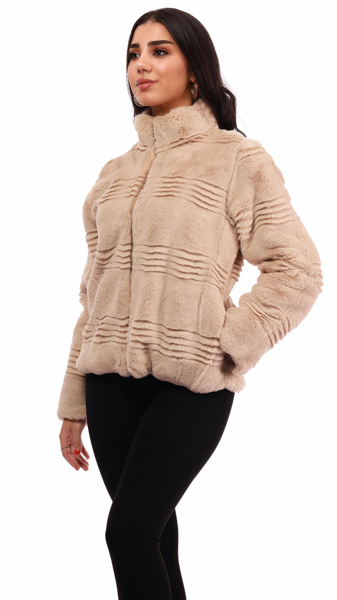 Short fur jacket with zip up front