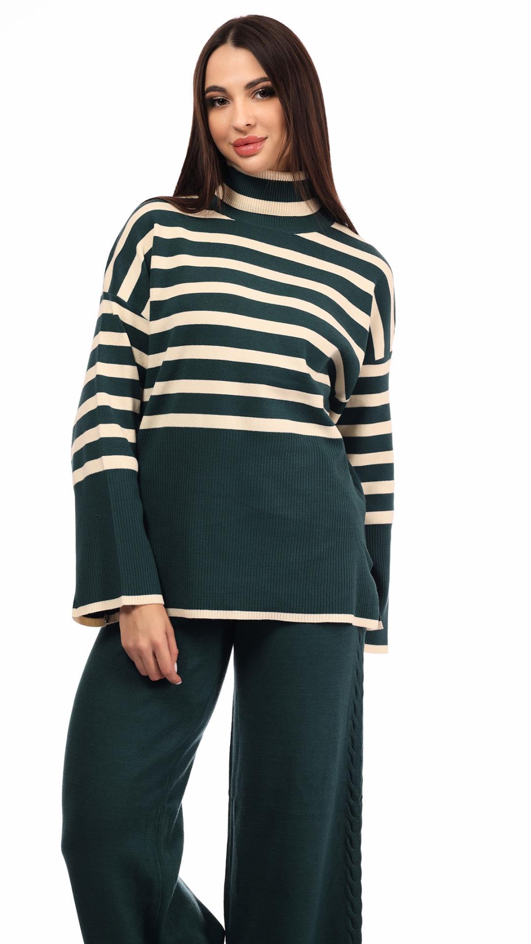 Wool blouse with high neck striped  