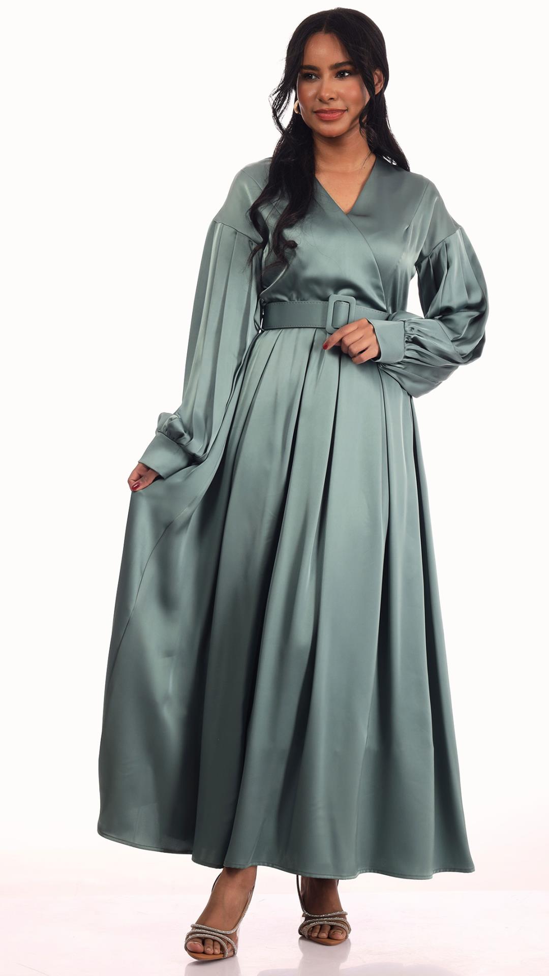Satin Evening Dress with Belt