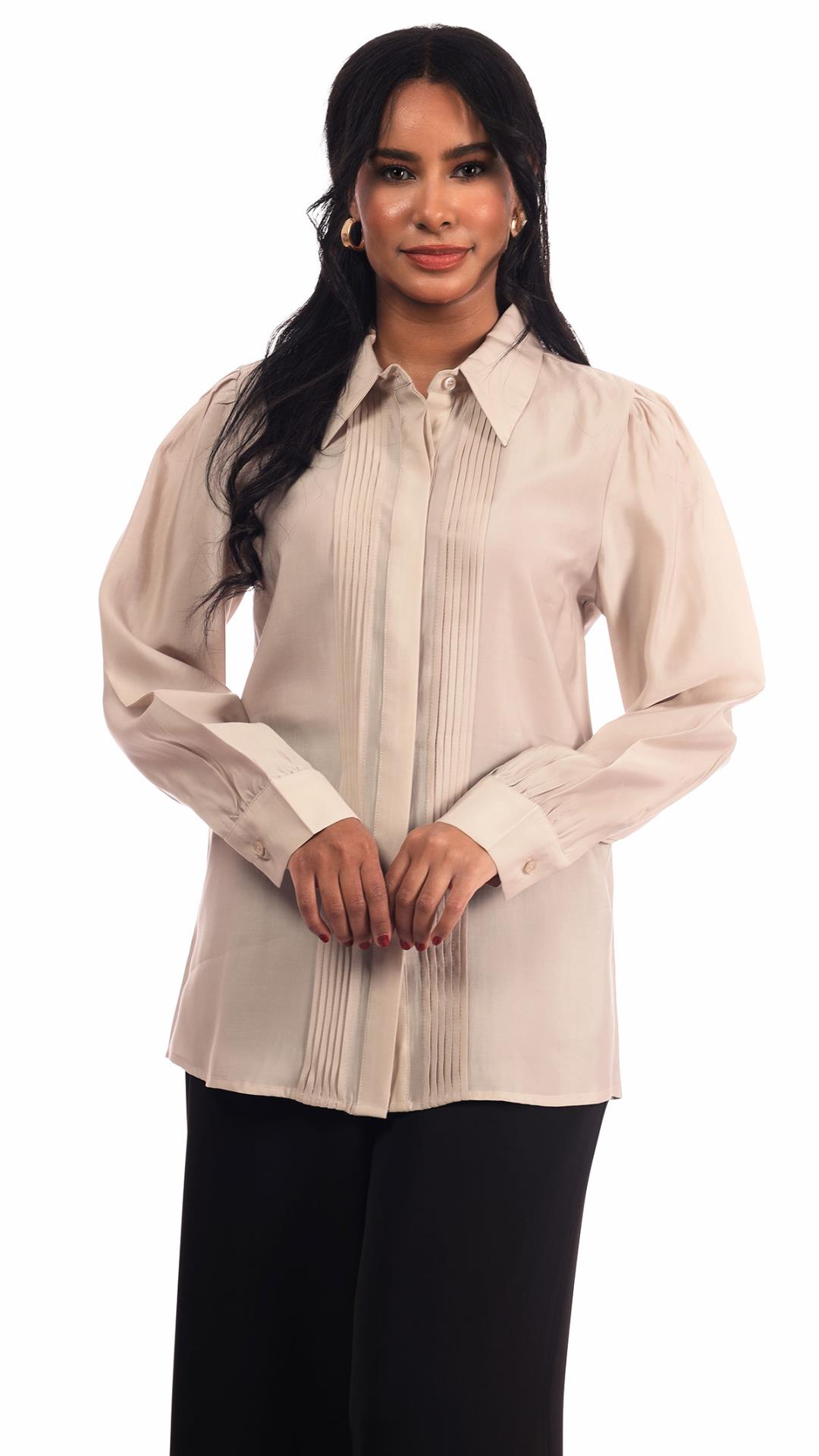 Long-Sleeved Pleated Shirt
