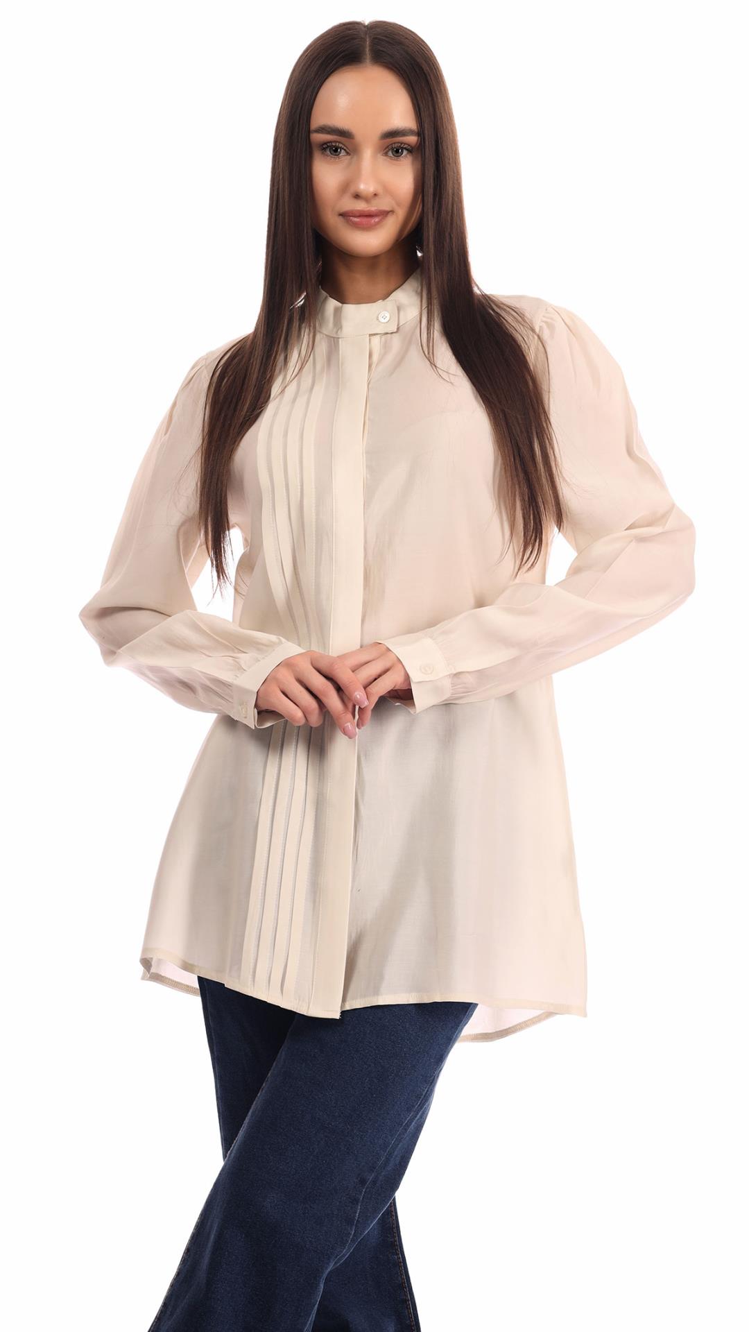 Long-Sleeved Pleated Shirt
